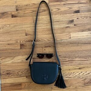 Tory Burch Thea Saddle bag Mini Crossbody Black w Tassle